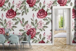 Carta da Parati fiori rose rosse natura pattern.