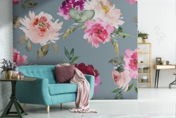 Pink and purple flowers wallpaper modern nature pattern.