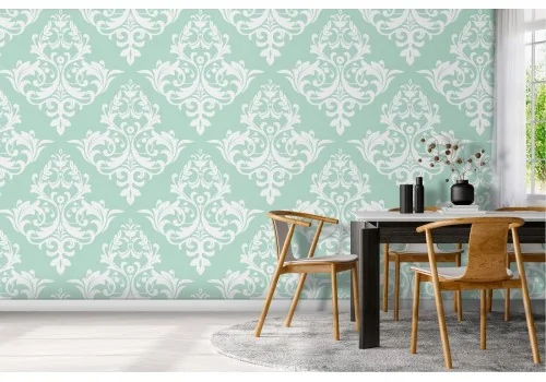 Turquoise damask wallpaper design pattern.