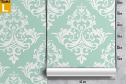 Turquoise damask wallpaper design pattern.