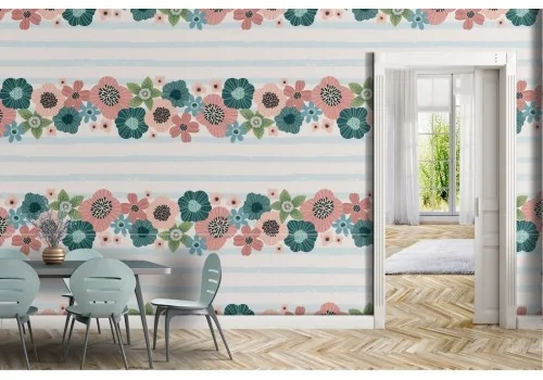 Wallpaper stripes and crowns flowers nature pattern.