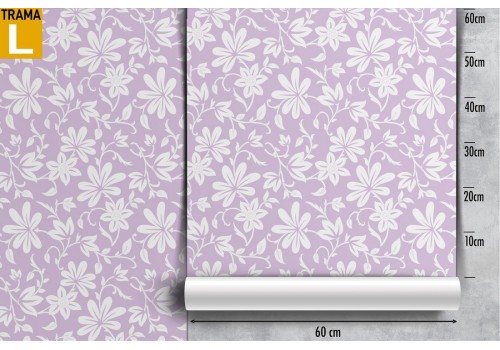 Carta da Parati fiori stilizzati pattern bianco e rosa. 2