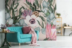 Carta da Parati fiori grandi design pattern vintage.