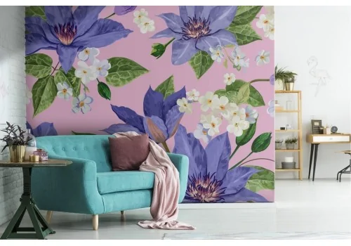 Purple flowers nature pattern modern wallpaper.