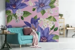 Carta da Parati fiori viola natura pattern moderno.