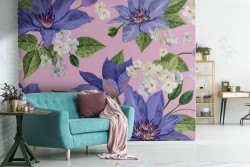Purple flowers nature pattern modern wallpaper.
