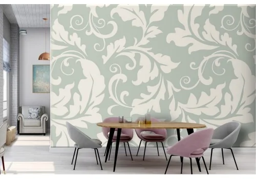 Wallpaper with vintage pattern of stylized leaves.
