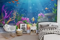 Underwater landscape wallpaper with fish and corals