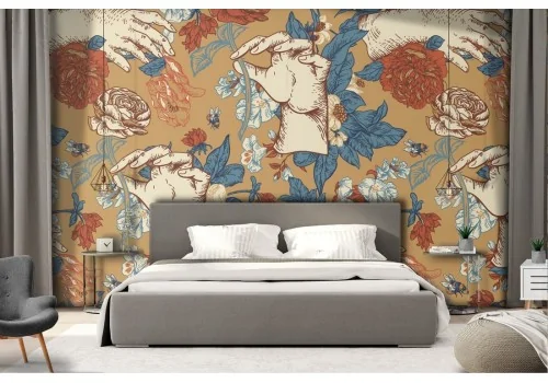 Carta da Parati decorazione moderna rose e mani.