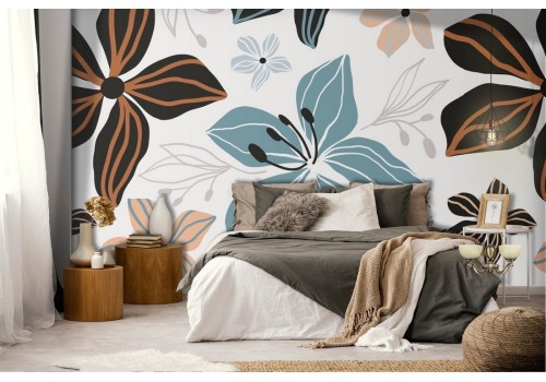 Wallpaper stylized flowers leaves pattern.