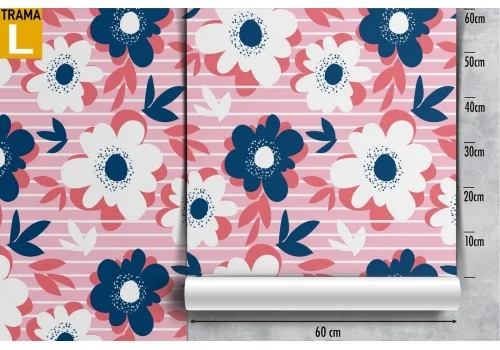 Wallpaper with stylized flowers and modern stripe pattern. 2