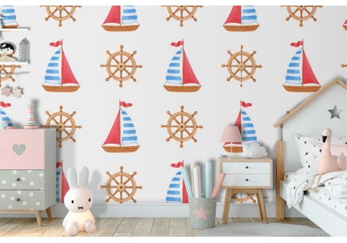 Children's boats decoration wallpaper.