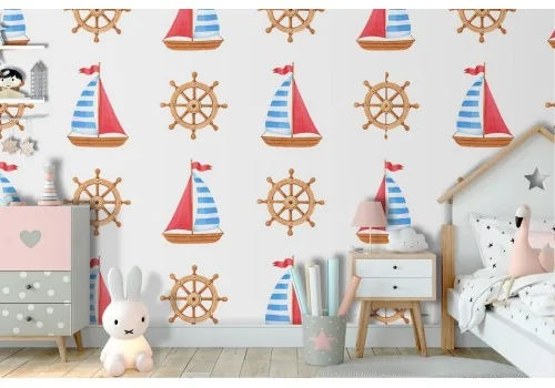 Children's wallpaper decoration boats.