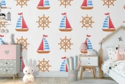 Children's boats decoration wallpaper.