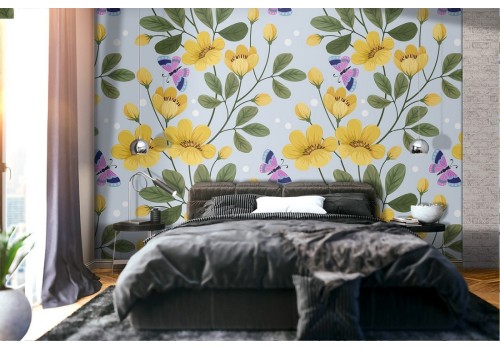 Yellow flowers wallpaper refined modern pattern.