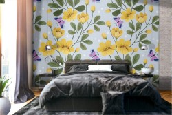 Yellow flowers wallpaper refined modern pattern.