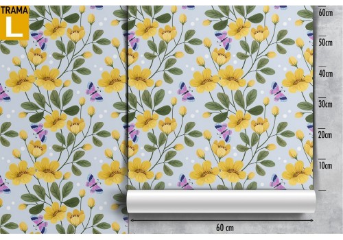 Yellow flowers wallpaper refined modern pattern. 2