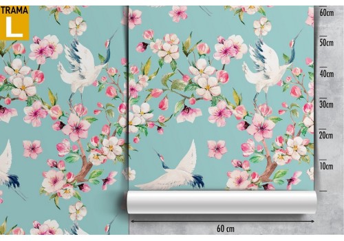 Pink flowers and geese nature vintage pattern wallpaper. 2