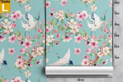 Carta da Parati fiori rosa e oche natura pattern vintage.