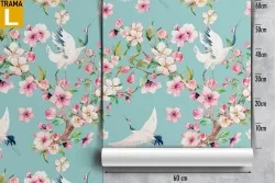 Pink flowers and geese nature vintage pattern wallpaper.