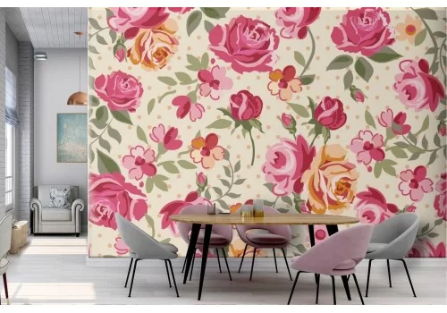 Carta da Parati fiori rosa decorazione vintage pattern.