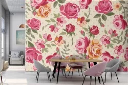 Carta da Parati fiori rosa decorazione vintage pattern.