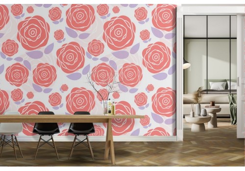 Carta da Parati rose rosse pattern fiori.
