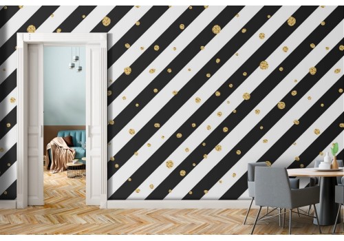 Carta da Parati decorazione moderna righe nero e oro.
