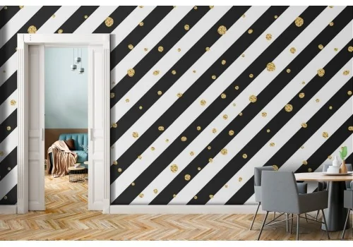 Carta da Parati decorazione moderna righe nero e oro.