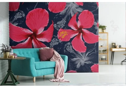 Red flowers nature design modern pattern wallpaper.