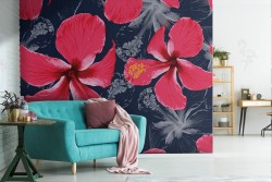 Red flowers nature modern design wallpaper pattern.