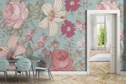 Pink and white flowers wallpaper nature pattern.