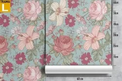 Carta da Parati fiori rosa e bianchi pattern natura.