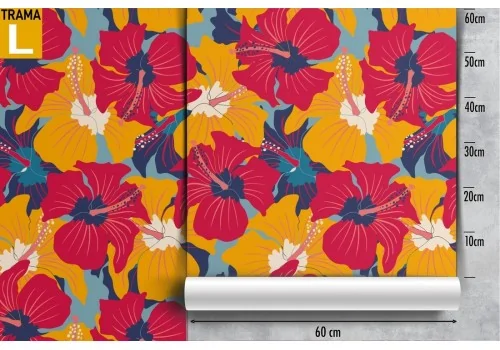 Wallpaper with stylized flowers in orange and red. 2