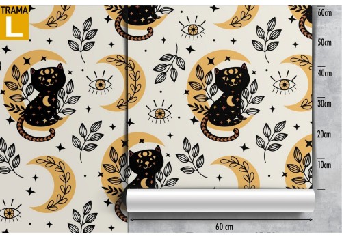 Carta da Parati gatti e lune pattern moderno. 2