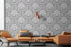 Wallpaper with stylized flowers, nature geometry pattern.