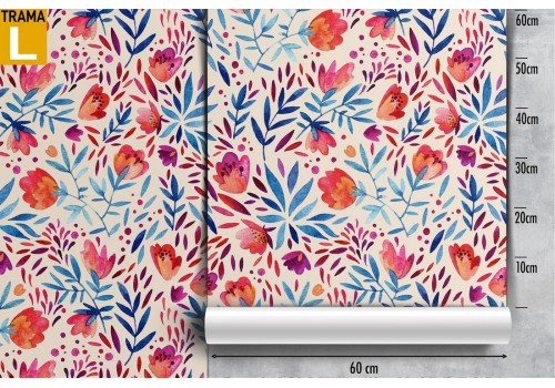Red flowers and stylized leaves wallpaper pattern. 2