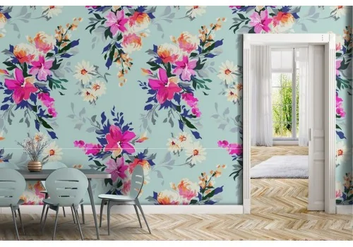 Fuchsia flowers modern pattern wallpaper.