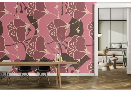 Stylized flowers wallpaper pattern in pink.