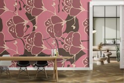 Stylized flowers wallpaper pattern in pink.
