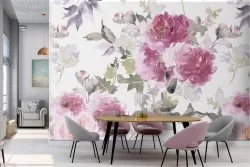 Vintage pink flowers wallpaper pattern.