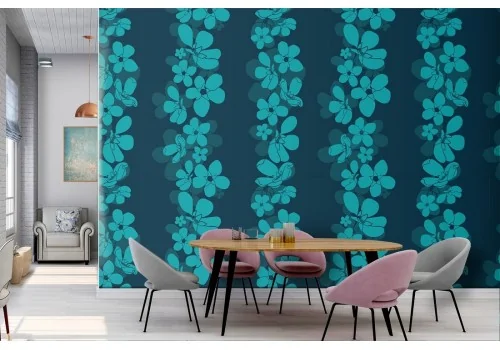Carta da Parati fiori design moderno azzurro pattern.