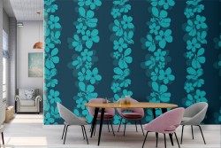 Wallpaper with modern design, blue pattern of flowers.