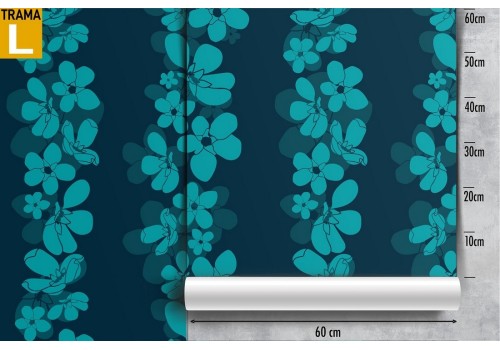 Wallpaper with modern design, blue pattern of flowers. 2