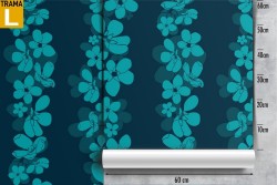 Wallpaper with modern design, blue pattern of flowers.