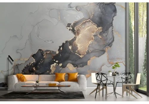 Carta da Parati superficie marmo decori oro 2