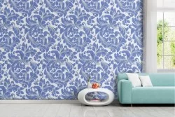 Carta da Parati fiori vintage azzurro pattern.