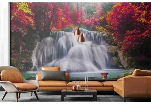 Carta da Parati paesaggio cascata nella foresta 2