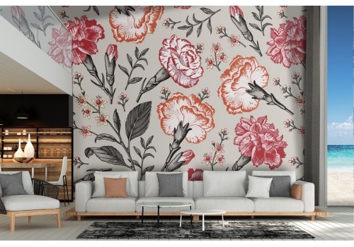 Red and pink roses wallpaper nature pattern.