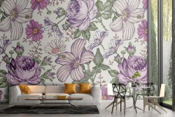 Carta da Parati fiori raffinati decorazione natura.